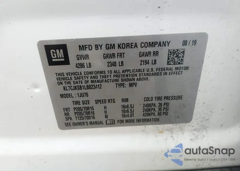 2020 Chevrolet Trax Fwd Ls z USA, uszkodzony, nr VIN KL7CJKSB1LB023412